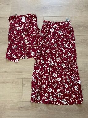 Mondi Red & Cream Floral Set - Vest and Maxi Skirt